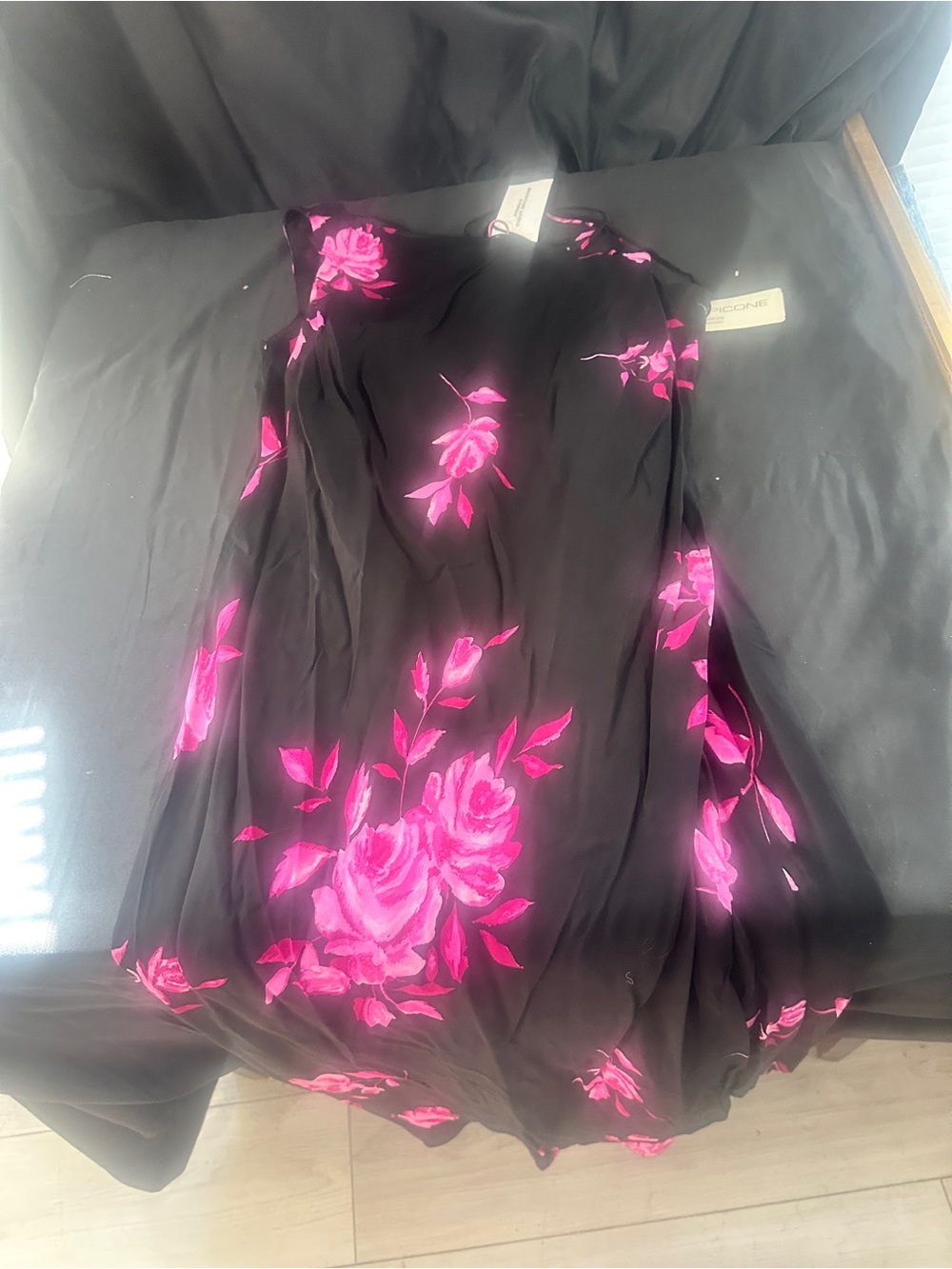 Floral Black Dress with Pink Rose Print-Evan pic one size 14-NWT-#622